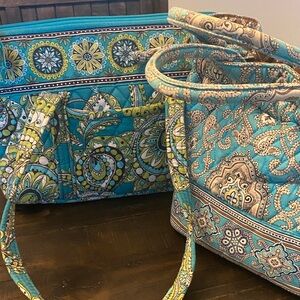 Vera Bradley Turquoise and Olive Paisley Totes